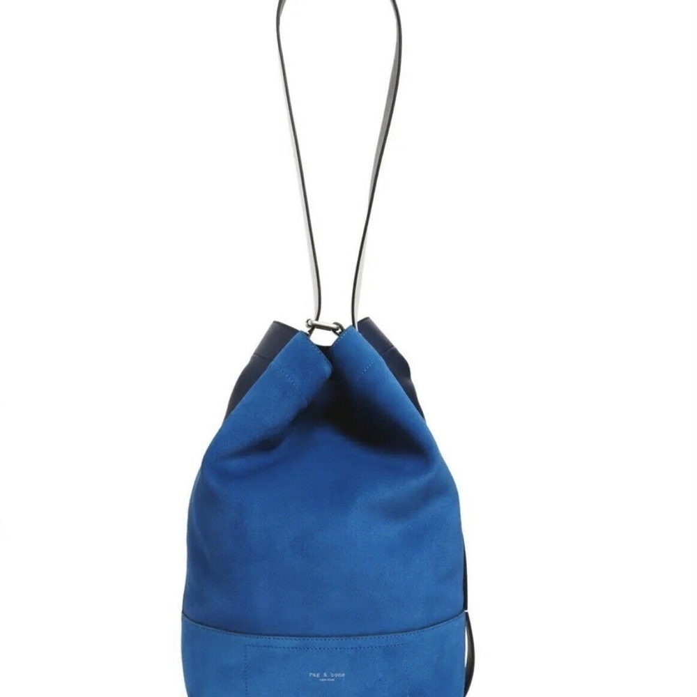 Rag & Bone Bucket Bag Nappa Leather/Suede w/adjustable Shoulder Strap Deep Blue - Picture 3 of 16